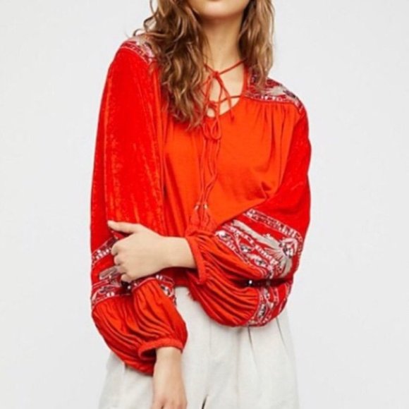 FREE PEOPLE Hearts Aflame Embellished Top NWOT - Picture 2 of 10